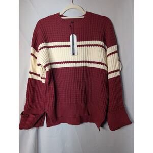 Saukole Women's Burgundy Cream Striped Hi-Low Sweater Medium NWT(708)